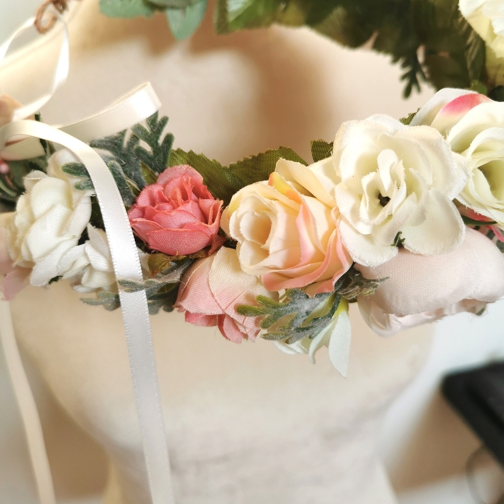 Floral flower crown wreath blush pink ivory buttercream
